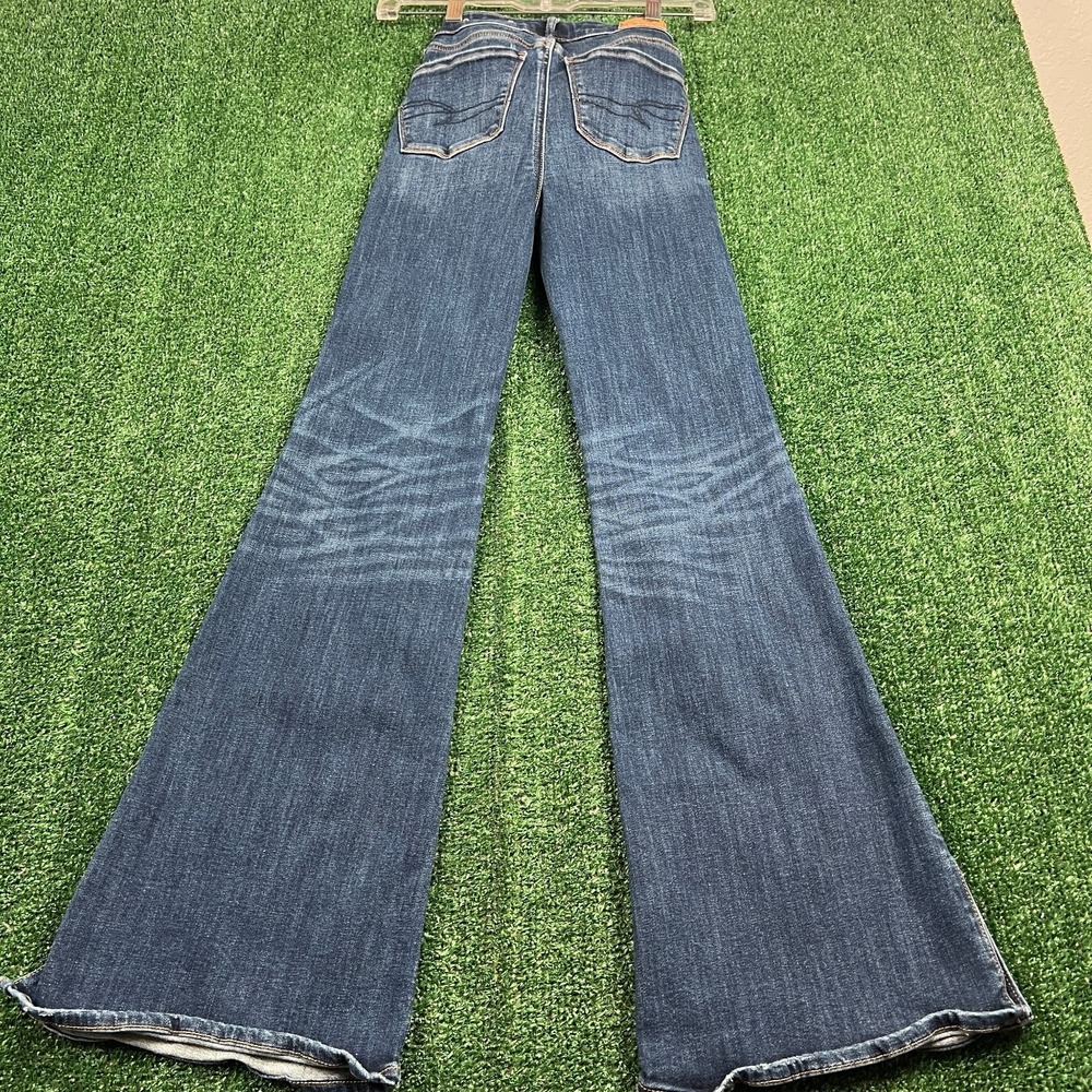 American Eagle Jeans Women's Size 00 23x30" Blue Super Hi-Rise Flare  Stretch - Picture 2 of 9